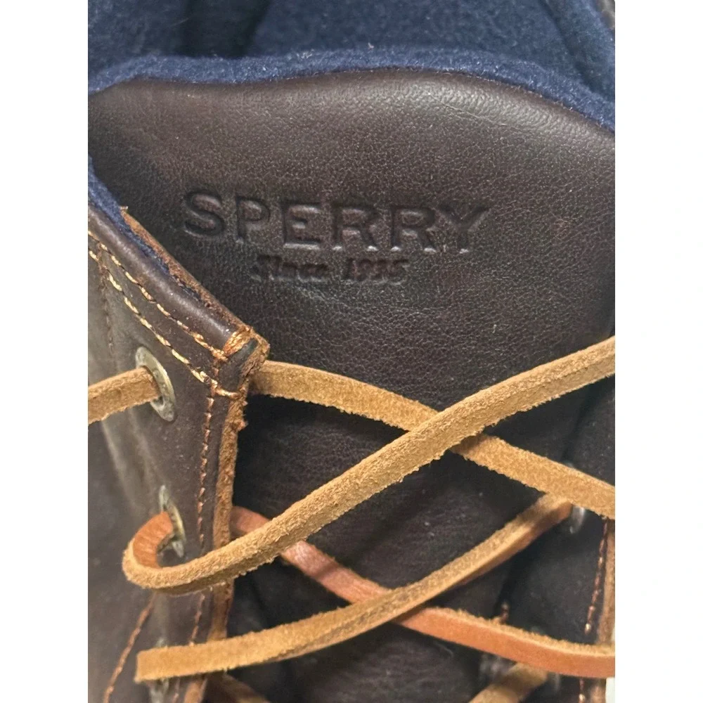 Sperry Saltwater Duck Boots Womens 7.5 Navy‎ Brown Leather Waterproof STS91175